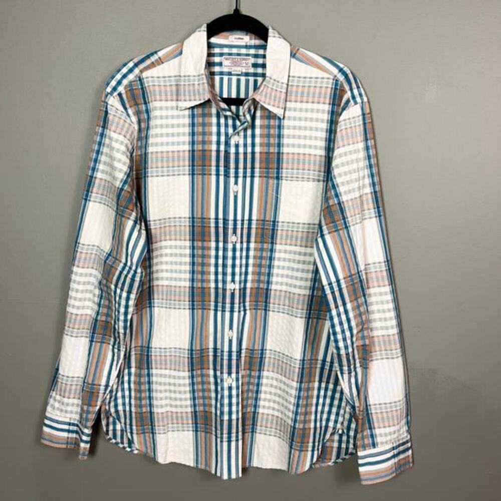 WALLACE & BARNES J Crew shirt Mens Medium Western Seersucker Classic Plaid Retro